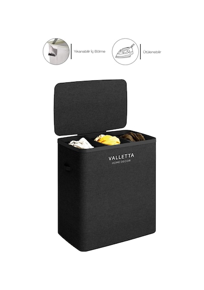 Paloma 120l Üç Yıkanabilir Bölmeli Katlanabilir Kumaş Kirli Çamaşır Sepeti Ink Black Xl Diğer