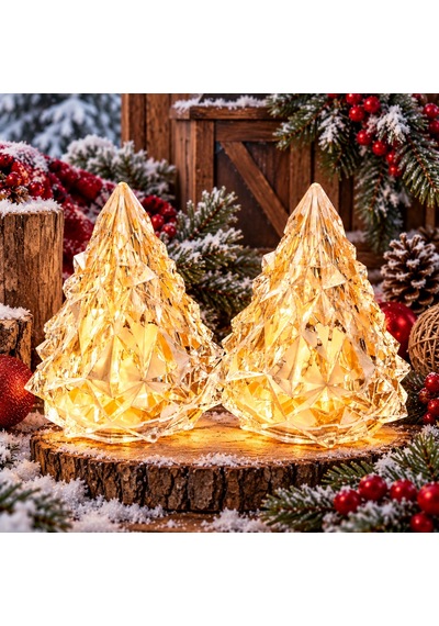2 Adet Mini Kristal Led Işıklı Yılbaşı Ağacı Işıklı Çam Ağacı Işıklı Noel Ağacı Gün Işığı Led Işıklı 9 CM