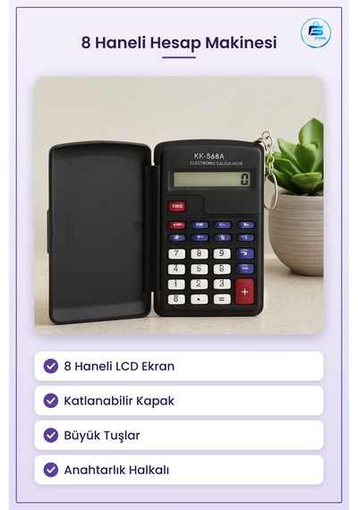 Hesap Makinesi 8 Haneli Ekran Katlanabilir Cep Tipi Taşınabilir O Çok Renkli