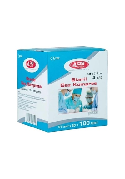 DS Sağlık Steril Gazlı Bez Kompres Spanç 7,5x7,5cm 100 lü Kutu