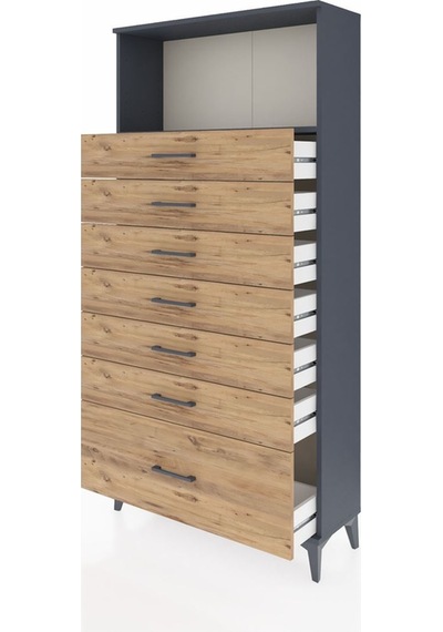 Arges Dolap Tek Raflı 7 Çekmeceli 88x30x182 Antrasit-çam Antrasit