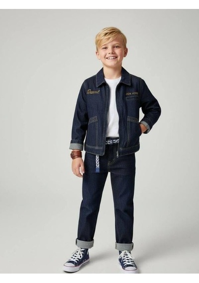 Zekids Erkek Çocuk Fermuarlı Tasarım Denim Ceket-16641 Renkli