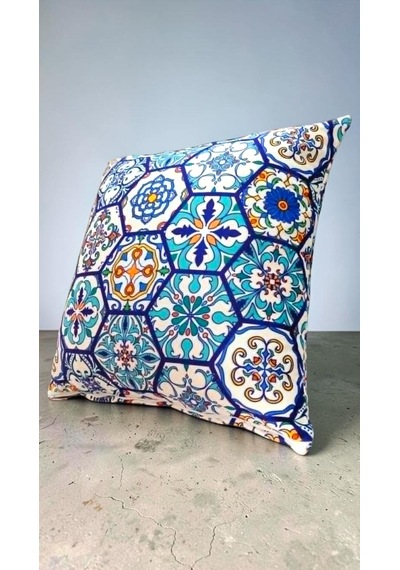 45 x 45 Kırlent İçi Dolu Salon Minderi, Minder, Çocuk Odası Minderi, Koltuk Minderi, Yastık Çini Desen