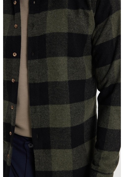 Tudors Erkek Slim Fit Dar Kesim Kareli Kışlık Oduncu Gömlek-42332 Haki