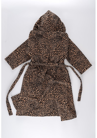 Soley Panthera %100 Pamuk Kadın / Erkek Bornoz Unisex Leopar Baskılı - Kahve Biyeli