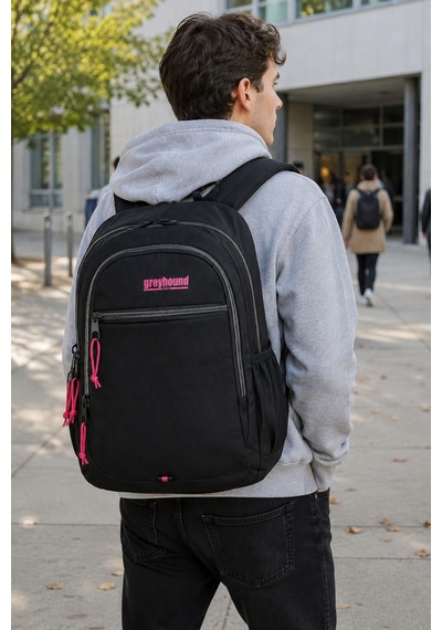 Siyah Pembe Sırt Çantası 3 Bölmeli Su Geçirmez Okul Günlük Spor Seyahat Çantası 45x35x15 Cm Çok Renkli