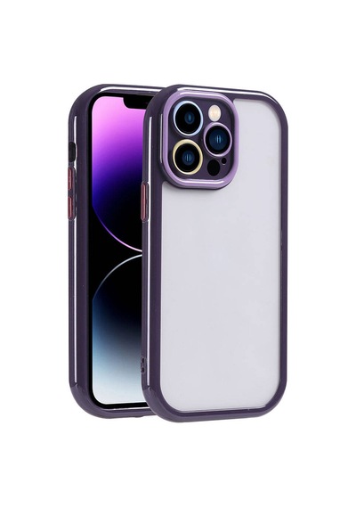 Apple Uyumlu iPhone 14 Pro Max Kılıf Kamera Korumalı Renkli Kenar Ve Çerçeve Tasarımlı Ahenk Kapak Derin Mor
