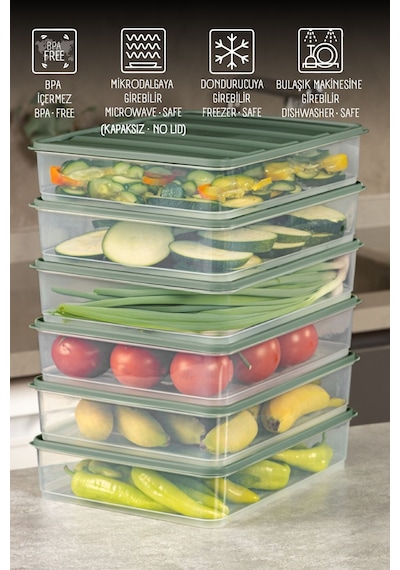 Vienev 6'lı 3,5 Litre Buzdolabı Dondurucu Organizer Saklama Kabı Yeşil