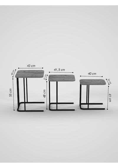 Zigon Sehpa Metal Ayak 3'lü Koltuk Yan Sehpa Zino Beyaz Beyaz