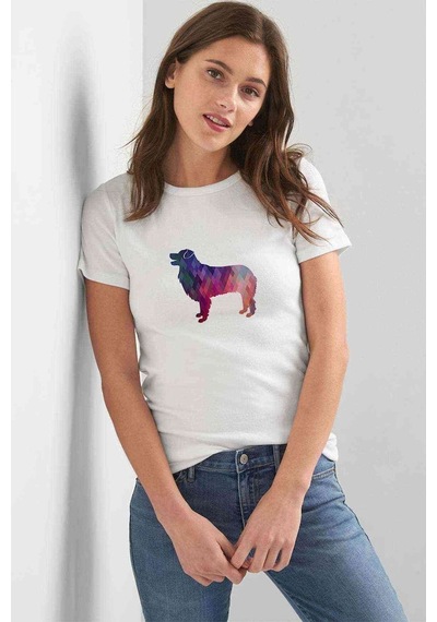 Silhouette Australian Shepherd Dog Kadın Beyaz Tshirt
