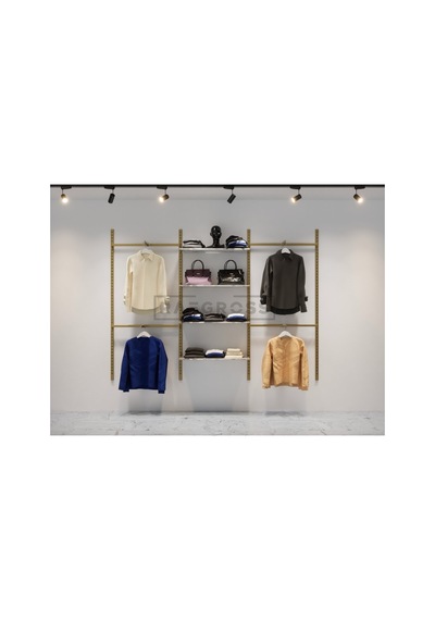 Mağaza Raf Sistemi, Askılık Sistemi, Butik Rafı, Mağaza Stand, Giyinme Odası-275x200 Cm Çok Renkli