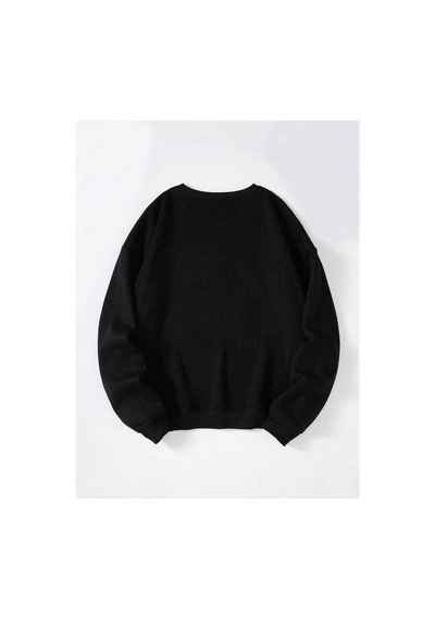 Tarzsokak Ayıcık Baskılı Üç İplik Kalın Bisiklet Yaka Unisex Oversize Sweatshirt Siyah