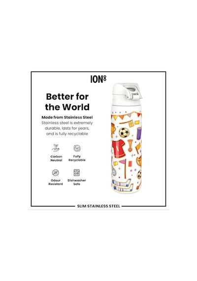 Ion8 - Paslanmaz Çelik İnce Suluk - Futbol - 600 Ml - Sızdırmaz Çok Renkli