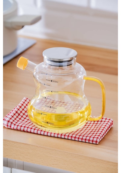 Acar Vera Metal Kapaklı Basık Cam Yağdanlık - 1000 Ml Şeffaf
