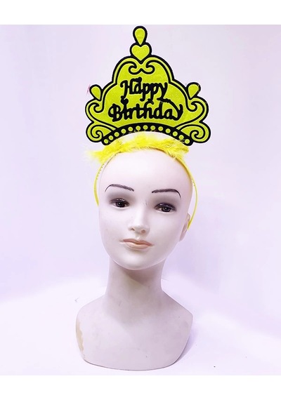 Mey İthalat Happy Birthday Neon Sarı Renk Doğum Günü Tacı 24x15 Cm