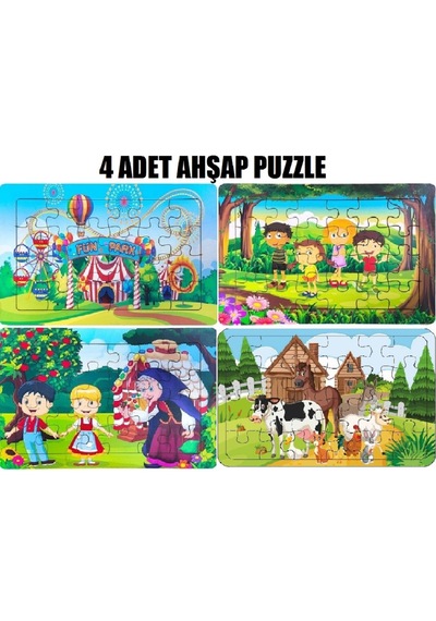 Ritoys Eğitici Öğretici Ahşap 24 Parça Renkli Puzzle 4lü Set