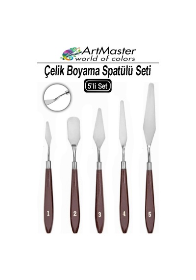 Çelik Boyama Spatülü 5 Li Spatül Resim Ve Heykel Çelik Spatula Esnek Çelik Palet Bıçağı Pasta Spatulası 1 Paket