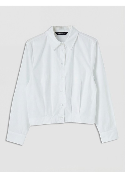 Lcw Modest Beyaz Pile Detaylı Crop Kadın Gömlek