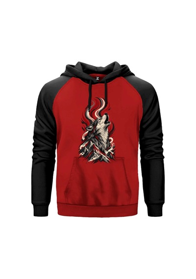 Dağlara Uluyan Bozkurt Gri Renk Reglan Kol Sweatshirt Kapşonlu
