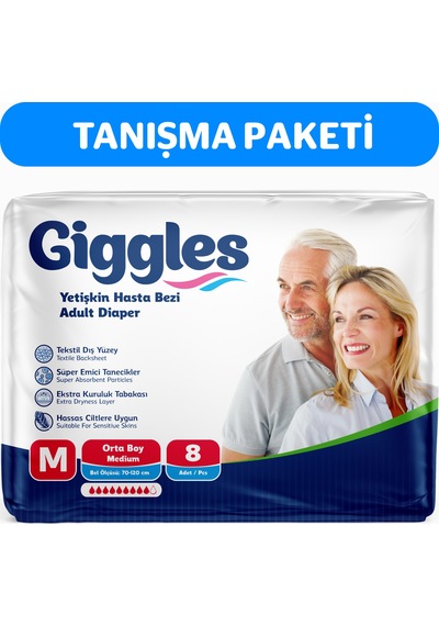 Giggles Yetişkin Bel Bağlamalı Hasta Bezi Medium 8'Li