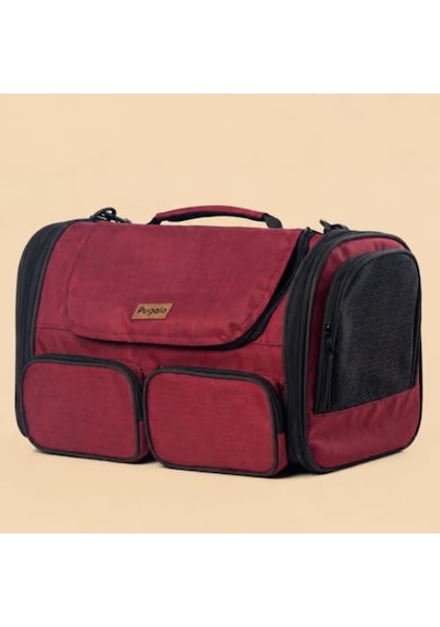 Pugalo Flycomfort Kedi Köpek Taşıma Çantası, Naylon, 40x30x35 Cm, Kabin Boy, Uçak Uyumlu, Yırtılmaz File Bordo