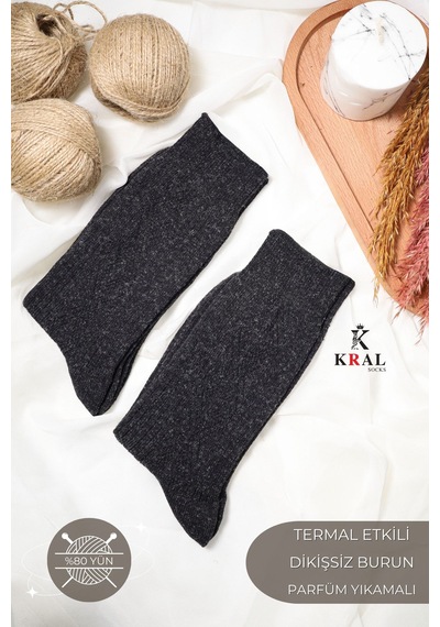 Kral Socks 2 Çift Erkek Kışlık Çorap Lambswool Yünlü Çorap 40-44 Beden Siyah