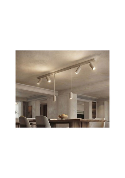 Altılı 6 Lıgu10 Duy Os Ram Ve Sly Vania Tasarruflu Led Ampül 120 Cm Mat Bej Krem Renk 4 Spot 2 Sarkıt Başlıklı Ada Tezgah Üstü Restoran Aydınlatma Avizesi Siyah