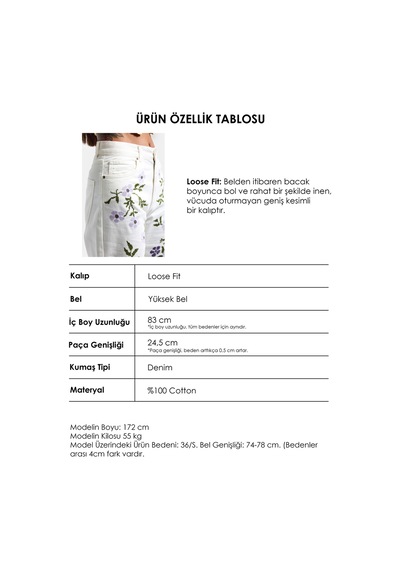 Itsbasic Kadın Kırık Beyaz 7s6-101 Loose Fit Çiçek Desen Nakışlı Özel Tasarım Denim Jean Itsbasic Kadın Kırık Beyaz 7s6-101 Loose Fit Çiçek Desen Nakışlı Özel Tasarım Denim Jean