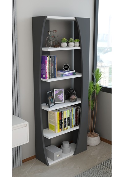6 Raflı Kitaplık 50 Cm Seti Salon Rafı Ofis Mobilyası - Dekoratif & Kitap Rafı Antrasit - Beyaz 6 Raflı Kitaplık 50 Cm Seti Salon Rafı Ofis Mobilyası - Dekoratif & Kitap Rafı Antrasit - Beyaz