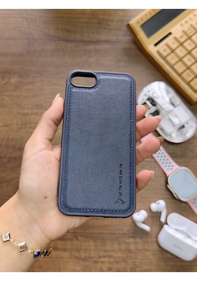 Apple iPhone 7 Uyumlu Premium Deri Dokulu Darbelere Karşı Dayanıklı Nazal Silikon Kılıf Lacivert