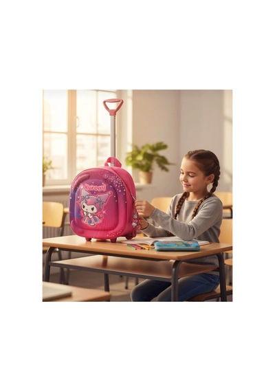 Kız Çocuk Anaokulu Kreş Çekçekli Tekerli 3d Eva Renkli Baskılı Sırt Çantası Ve Okul Çantası Pembe4 Pembe4