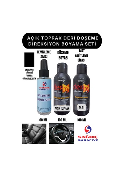 3'Lü Derby Açık Toprak Deri Oto Direksiyon Döşeme Boyama Seti