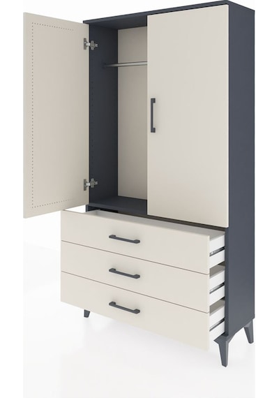 Arges Dolap Tek Raflı 3 Çekmeceli Tek Askılı 88x30x163 Antrasit-aytaşı Antrasit