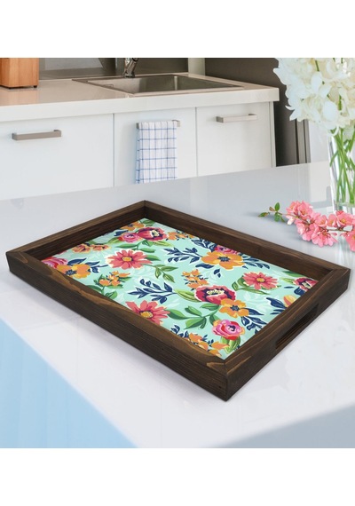 Bk Gift Çiçekler Tasarımlı Ahşap Tepsi-5