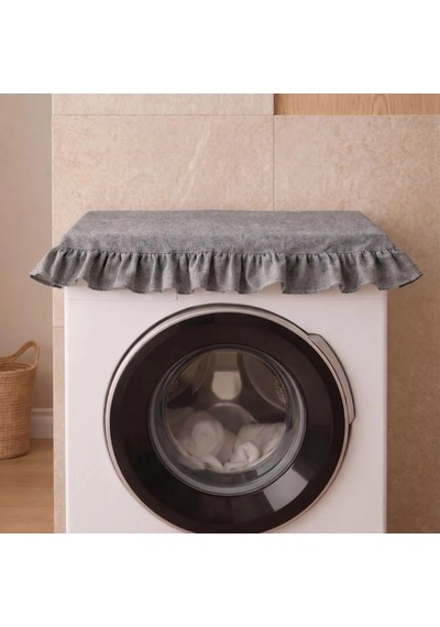 Fırfırlı Çamaşır Makinesi Örtüsü - Çeyizlik Dekoratif Banyo Makine Kılıfı- Antrasit