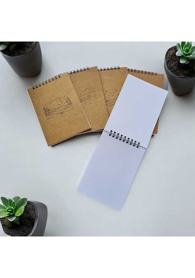 5'li Kraft Defter Set 10x14 Cm 64 Sayfa Çizgisiz Karton Kapak Siyah Spiralli Defter Notebook Çok Renkli