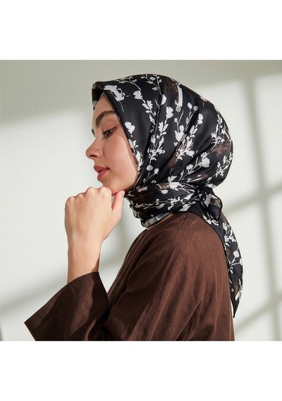 İpekevi Twill İpek Eşarp - Vintage Silhouette - Siyah Siyah