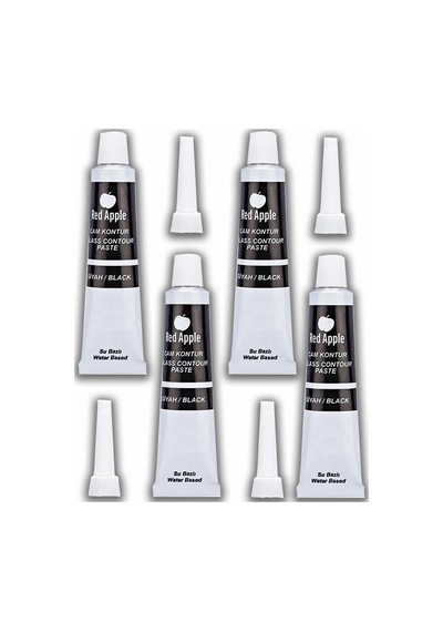 Siyah Kontür Boyası 20 Ml 4 Adet Red Apple Cam Vitray Boyası Kontur Boyası Ana Hatları Çizme Sanatsal Hobi