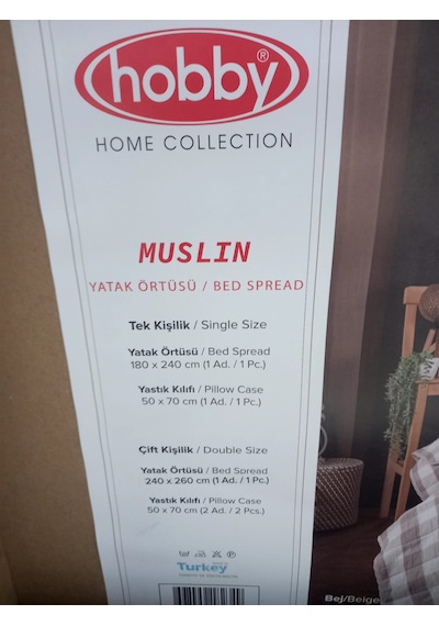 Hobby Müslin Yatak Örtüsü Takımı 240 X 260 Cm 2 Adet Yastık Kılıfı 50 X 70 Cm Antrasit