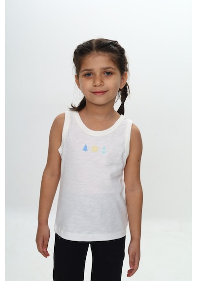 Toontoy Unisex Çocuk Baskılı Bisiklet Yaka Basic Atlet Ekru