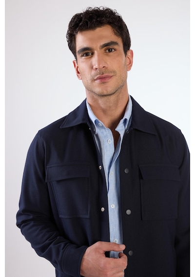 Dufy Lacivert Çıtçıt Kapamalı Cepli Overshirt Gömlek Lacivert