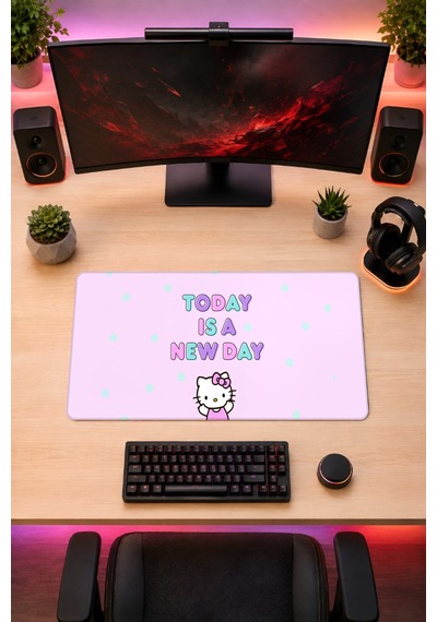 Hello Kitty Gaming Oyuncu 90x40 Cm Mousepad Kaymaz Taban Xl Mousepad