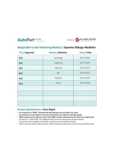 İnnovareauto, Kia İle Uyumlu Davlumbaz Klips- 10'lu
