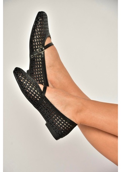 Fox Shoes Y726431709 Siyah Örgü Görünümlü Kadın Babet Siyah