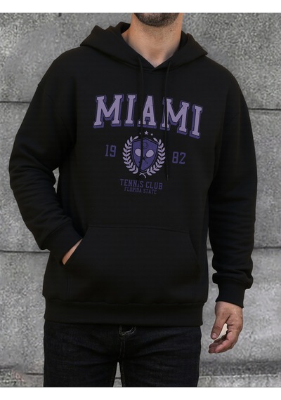 Startmore Startmoremiami Florida 1982 Baskı Erkekler Kapüşonlular Sokak Rahat Kapüşonlu Üst Moda Büyük Beden Giy Siyah