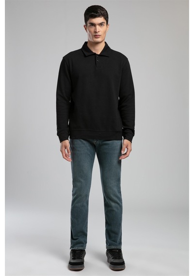 Lee Cooper Gale Erkek Polo Yaka Sweatshırt-21849 Siyah