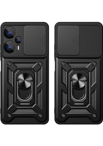 Poco F5 Kılıf Magnetik Standlı Kamera Korumalı Hptk Sürgülü Vega Kapak - Siyah Siyah