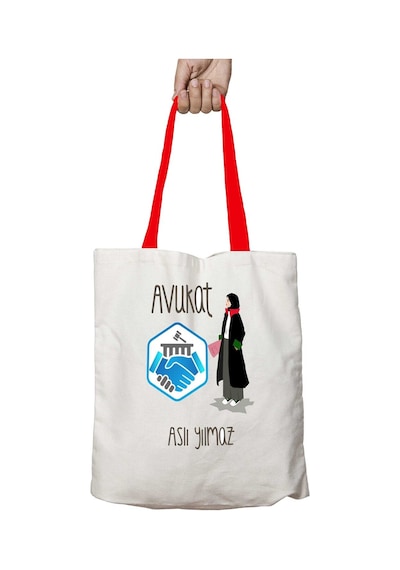 Art Hediye Kırmızı Kulplu Kişiye Özel Kadın Avukat Cübbe Yıkanabilir Omuz Çanta Çok Renkli