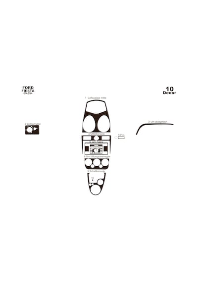 Ford Fiesta Torpido Kaplama 2005-2010 10 Parça Koyu Meşe
