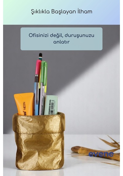 Kalemlik Masa Kalemliği Organizer Kalemlik Altın Renk Model 80 Çok Renkli